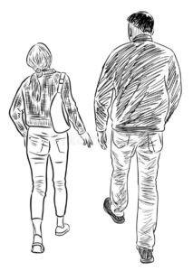 sketch man his teen daughter walking along street together 204937233