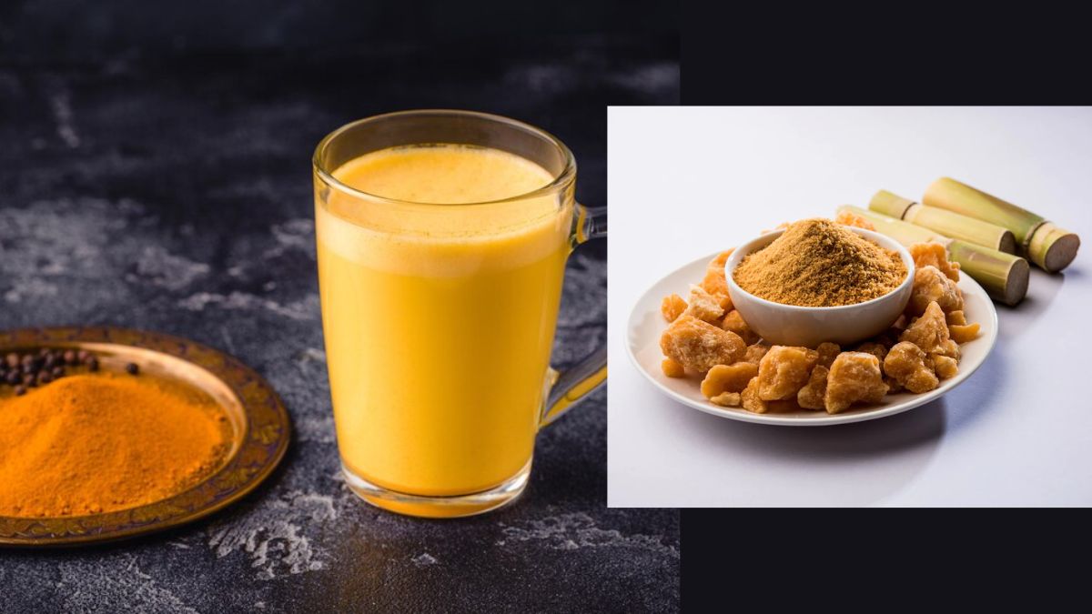 Jaggery and turmeric in milk
