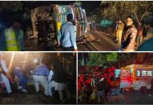टाइल्स से भरा ट्रक रिवर्स होकर लोडिंग वाहन पर पलटा, तीन की मौके पर मौत