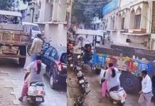 झाबुआ राजवाड़ा परिसर में बड़ा हादसा टला, ट्रैक्टर की अचानक रिवर्स से महिला बाल-बाल बची