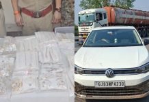 गुजरात पासिंग की कार से 9 करोड़ 27 लाख रुपये के सोने के आभूषण जब्त