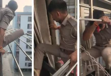 सातवीं मंजिल के बंद फ्लैट में जहर खा कर आत्महत्या कर रहे युवक पुलिसकर्मी ने जान जोखिम में डालकरबचाया !